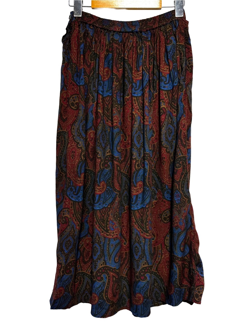 Bohemian Paisley Midi Skirt Boho Vintage Cottagecore Festival Flowy Fall Blue